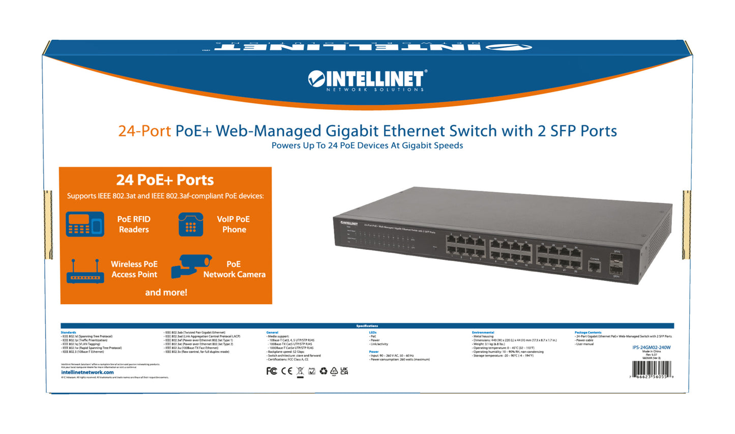 24-Port Gigabit Ethernet PoE+ Web-Managed Switch with 2 SFP Ports
