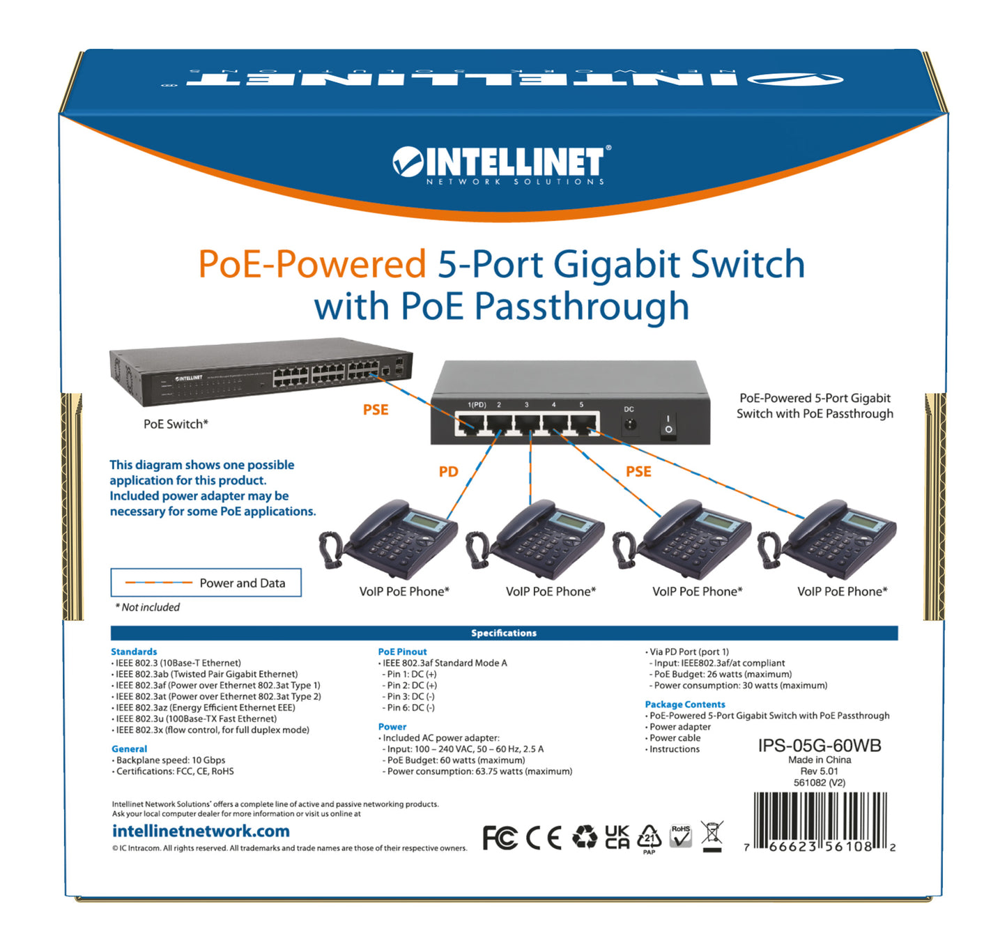 PoE Powered 5-Port Gigabit Switch with PoE Passthrough