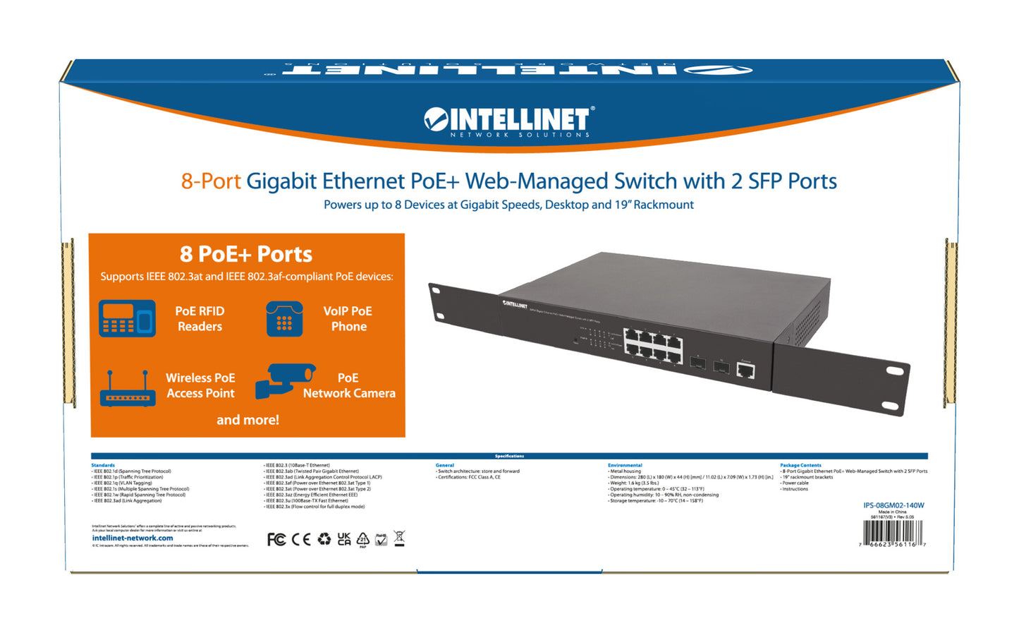 8-Port Gigabit Ethernet PoE+ Web-Managed Switch with 2 SFP Ports