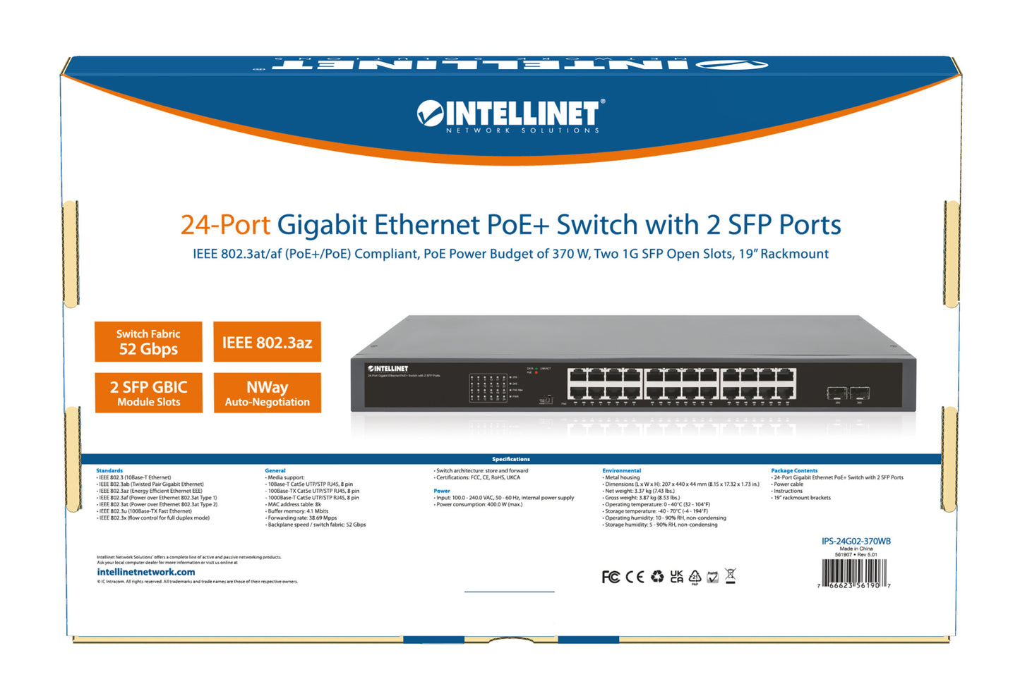 24-Port Gigabit Ethernet PoE+ Switch with 2 SFP Ports