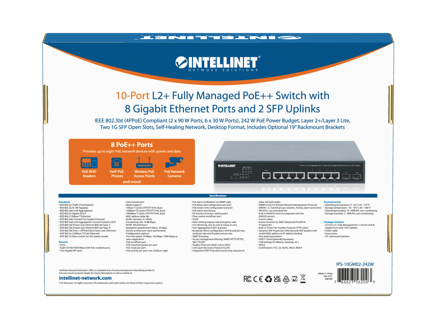 10-Port L2+ Fully Managed PoE++ Switch with 8 Gigabit Ethernet Ports and 2 SFP Uplinks