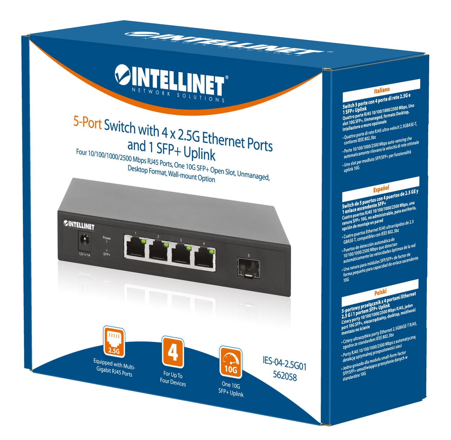 5-Port Switch with 4 x 2.5G Ethernet Ports and 1 SFP+ Uplink