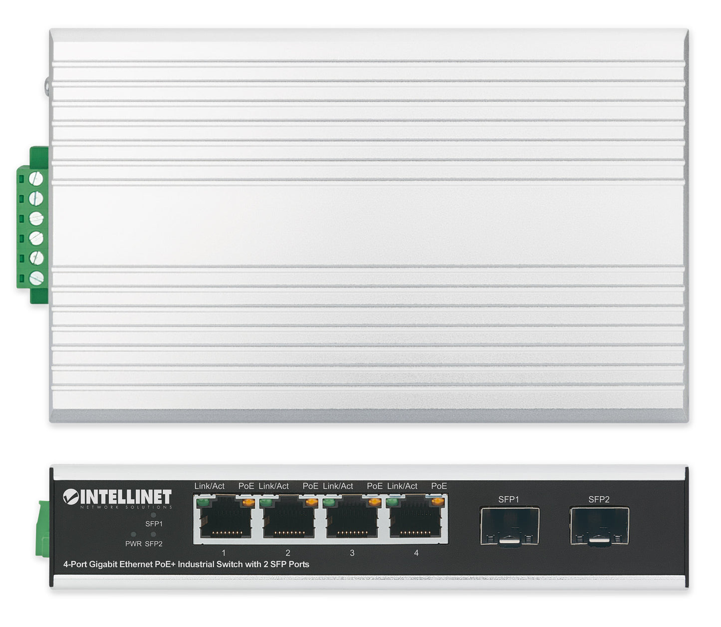 Industrial 4-Port Gigabit Ethernet PoE+ Switch with 2 SFP Ports
