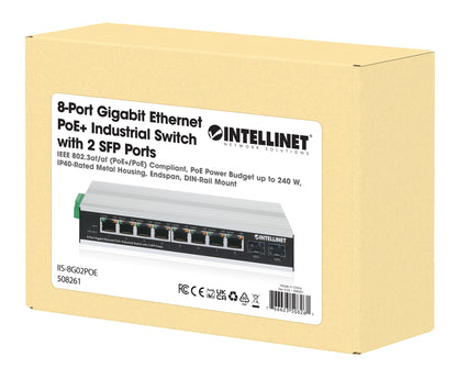 Industrial 8-Port Gigabit Ethernet PoE+ Switch with 2 SFP Ports