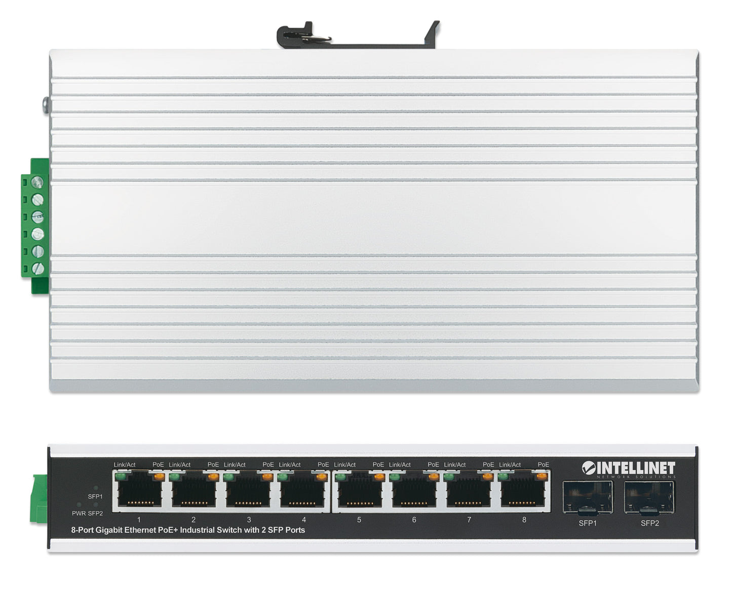 Industrial 8-Port Gigabit Ethernet PoE+ Switch with 2 SFP Ports