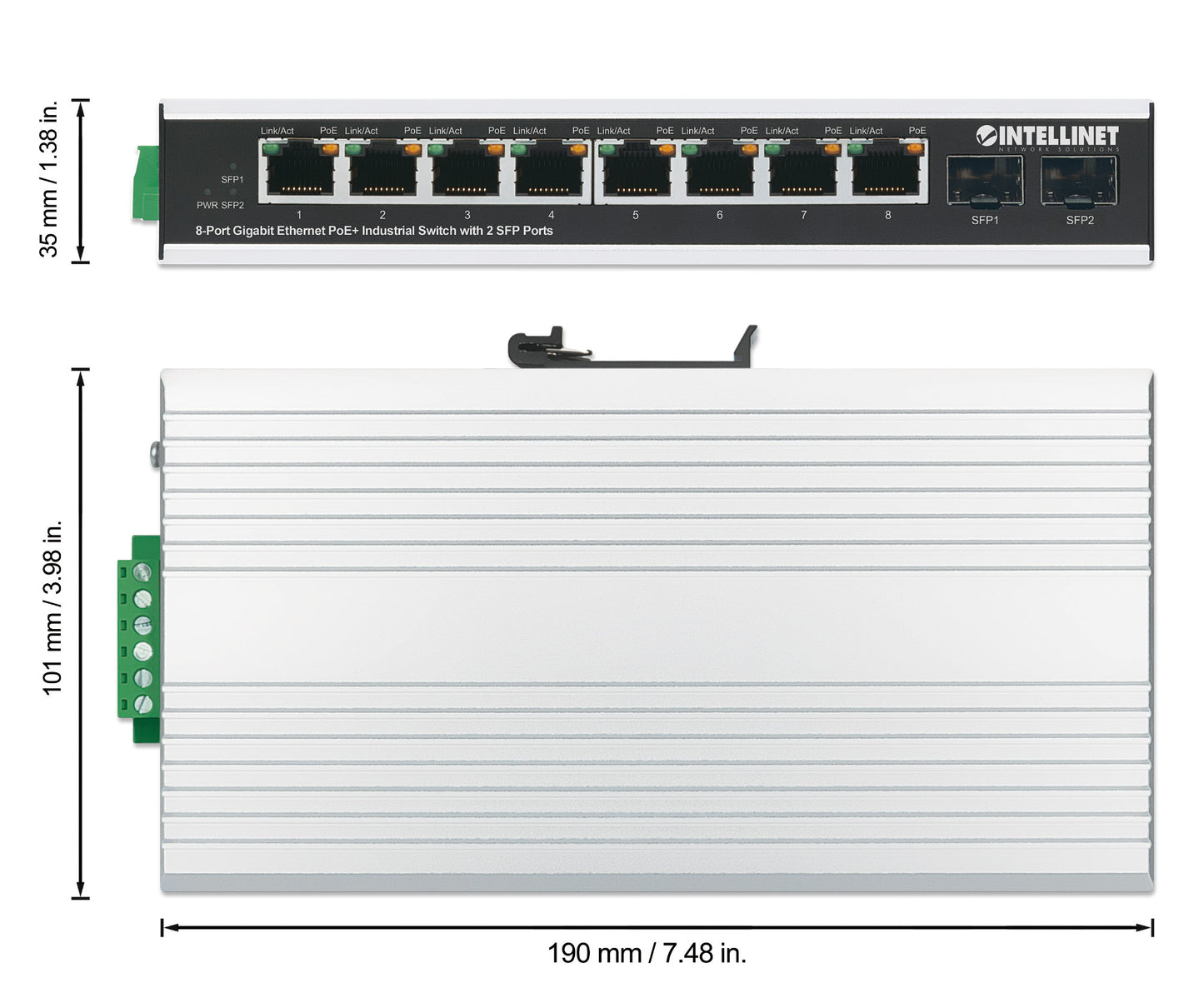 Industrial 8-Port Gigabit Ethernet PoE+ Switch with 2 SFP Ports