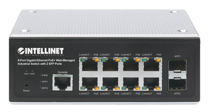 Industrial 8-Port Gigabit Ethernet PoE+ Layer 2+ Web-Managed Switch with 2 SFP Ports