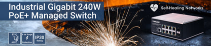 Industrial 8-Port Gigabit Ethernet PoE+ Layer 2+ Web-Managed Switch with 2 SFP Ports