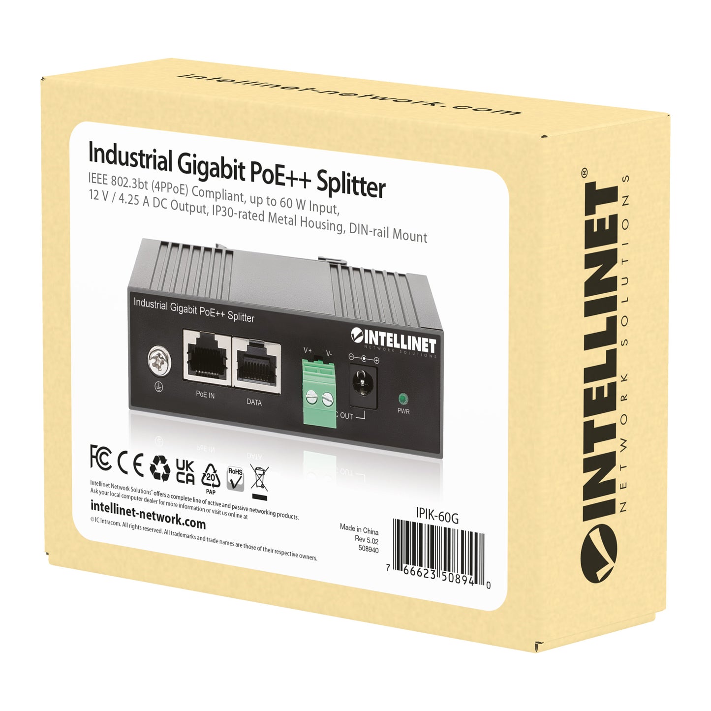 Industrial Gigabit PoE++ Splitter 60 W