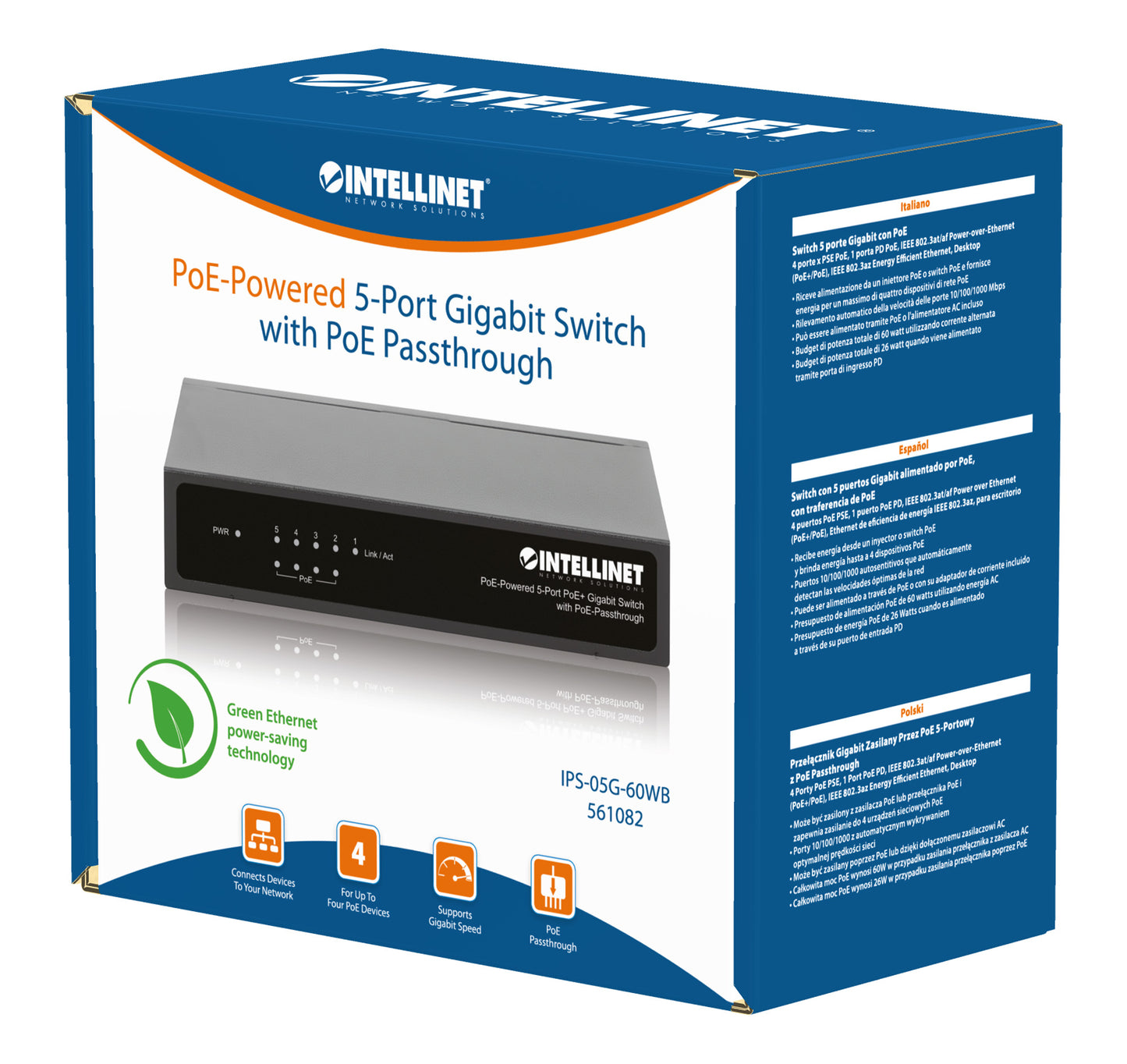 PoE Powered 5-Port Gigabit Switch with PoE Passthrough