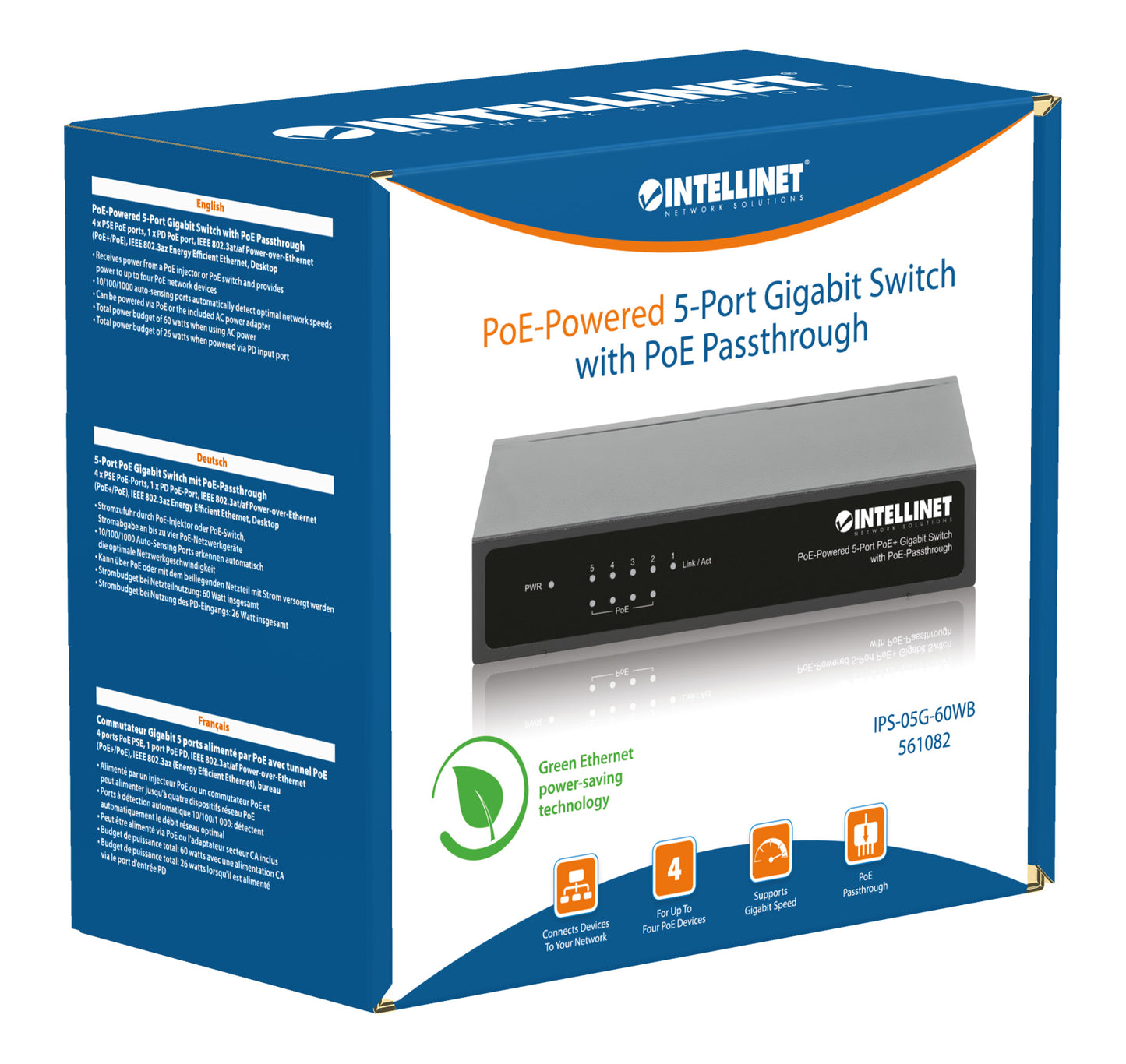 PoE Powered 5-Port Gigabit Switch with PoE Passthrough