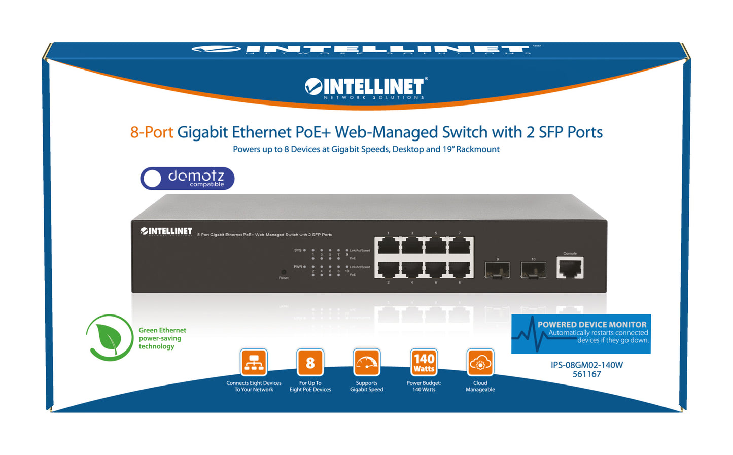 8-Port Gigabit Ethernet PoE+ Web-Managed Switch with 2 SFP Ports