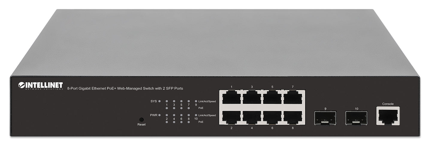 8-Port Gigabit Ethernet PoE+ Web-Managed Switch with 2 SFP Ports