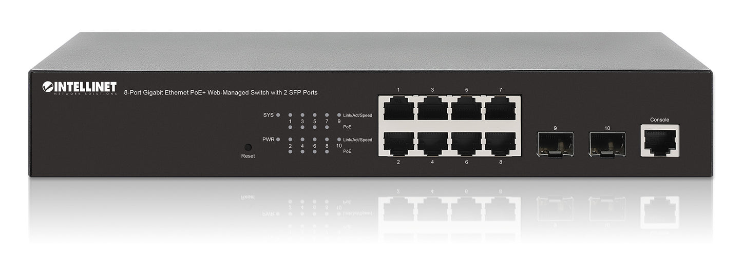 8-Port Gigabit Ethernet PoE+ Web-Managed Switch with 2 SFP Ports