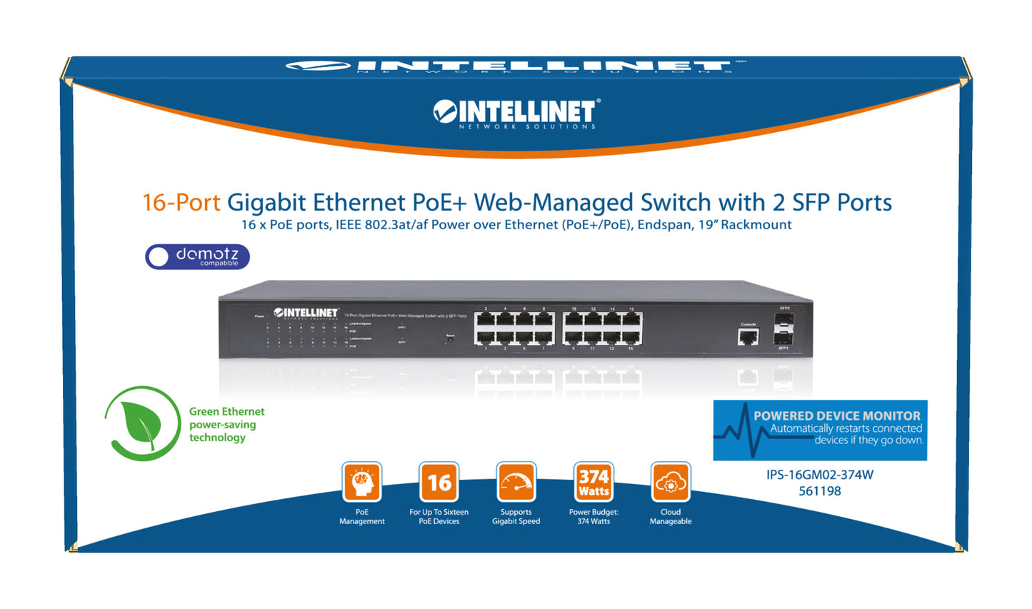 16-Port Gigabit Ethernet PoE+ Web-Managed Switch with 2 SFP Ports