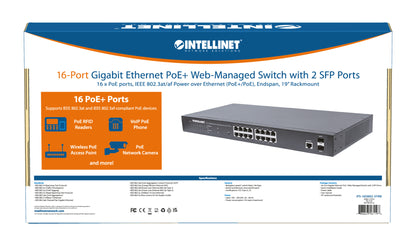 16-Port Gigabit Ethernet PoE+ Web-Managed Switch with 2 SFP Ports