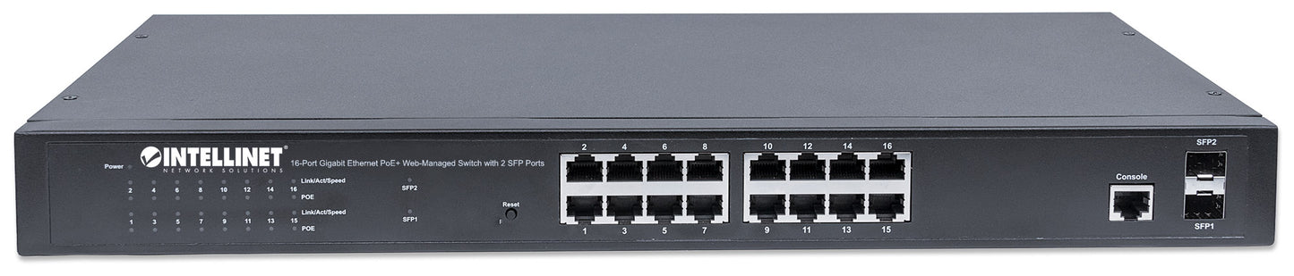16-Port Gigabit Ethernet PoE+ Web-Managed Switch with 2 SFP Ports