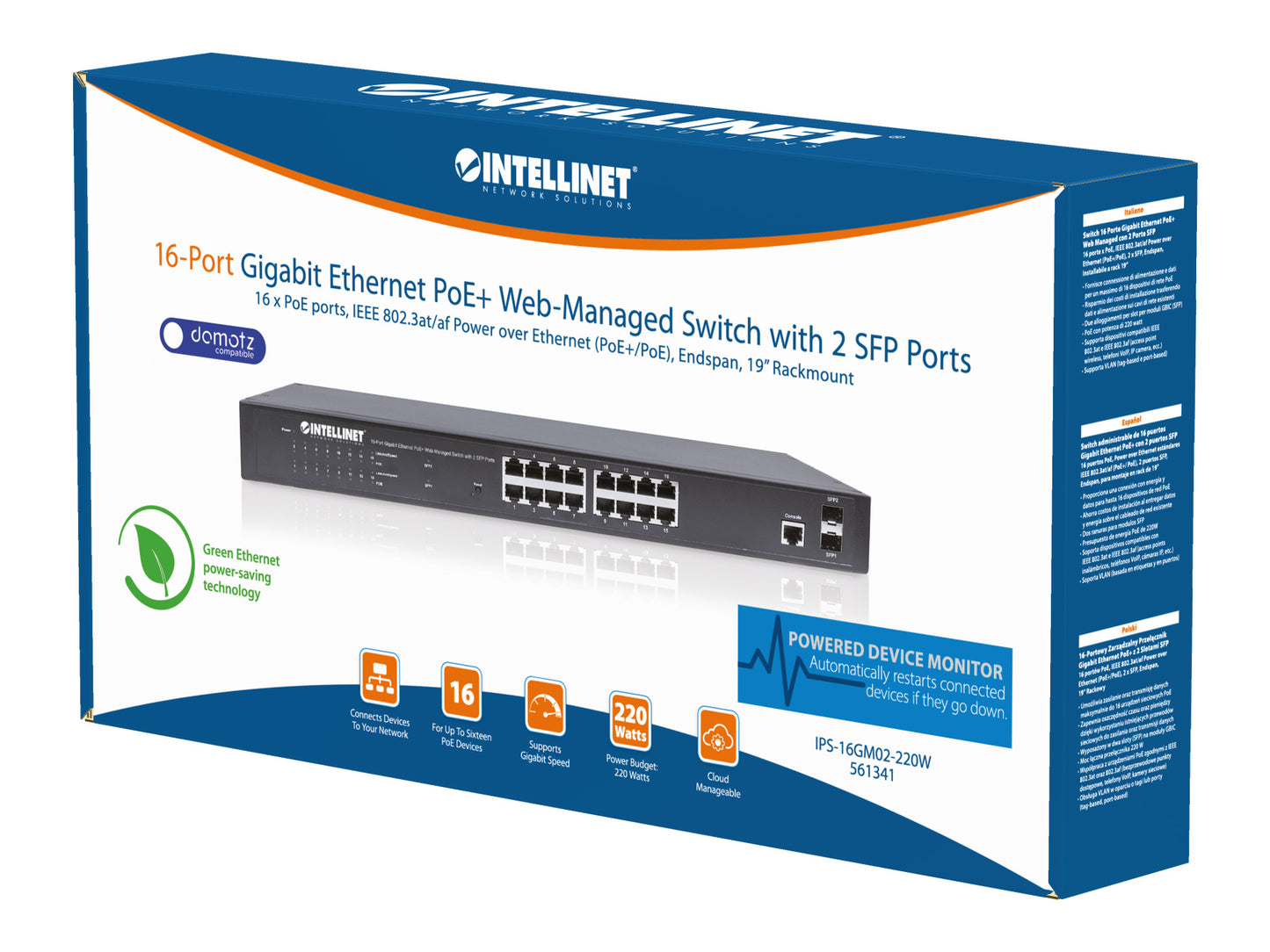 16-Port Gigabit Ethernet PoE+ Web-Managed Switch with 2 SFP Ports