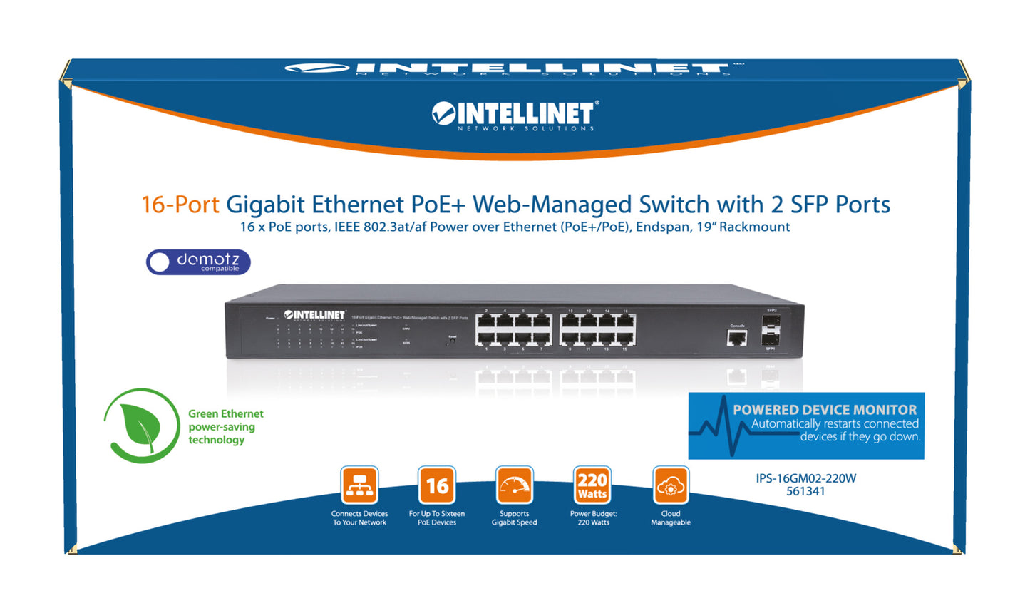 16-Port Gigabit Ethernet PoE+ Web-Managed Switch with 2 SFP Ports