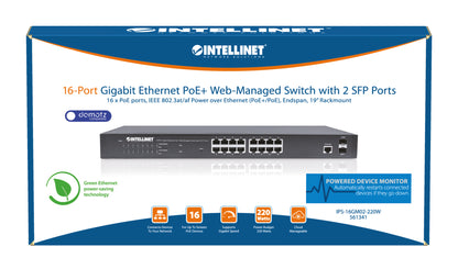 16-Port Gigabit Ethernet PoE+ Web-Managed Switch with 2 SFP Ports