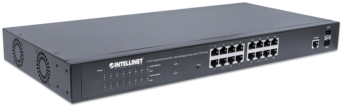 16-Port Gigabit Ethernet PoE+ Web-Managed Switch with 2 SFP Ports
