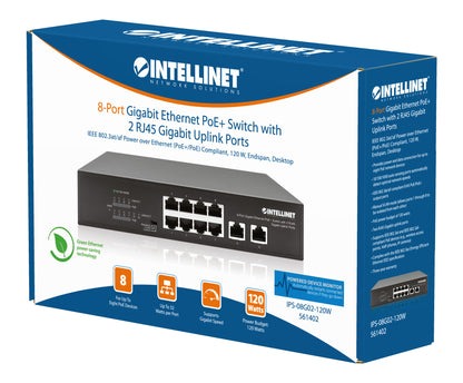 8-Port Gigabit Ethernet PoE+ Switch with 2 RJ45 Gigabit Uplink Ports