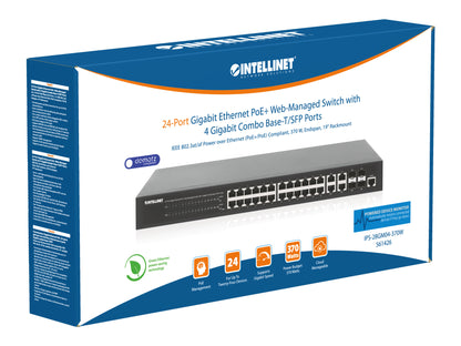 24-Port Gigabit Ethernet PoE+ Web-Managed Switch with 4 Gigabit Combo Base-T/SFP Ports