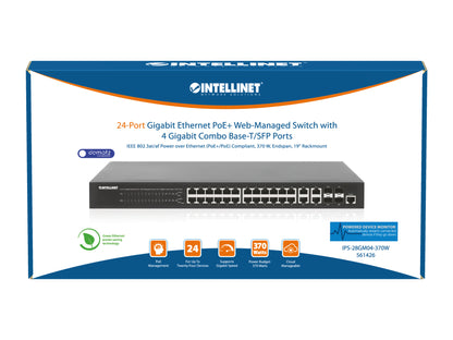 24-Port Gigabit Ethernet PoE+ Web-Managed Switch with 4 Gigabit Combo Base-T/SFP Ports