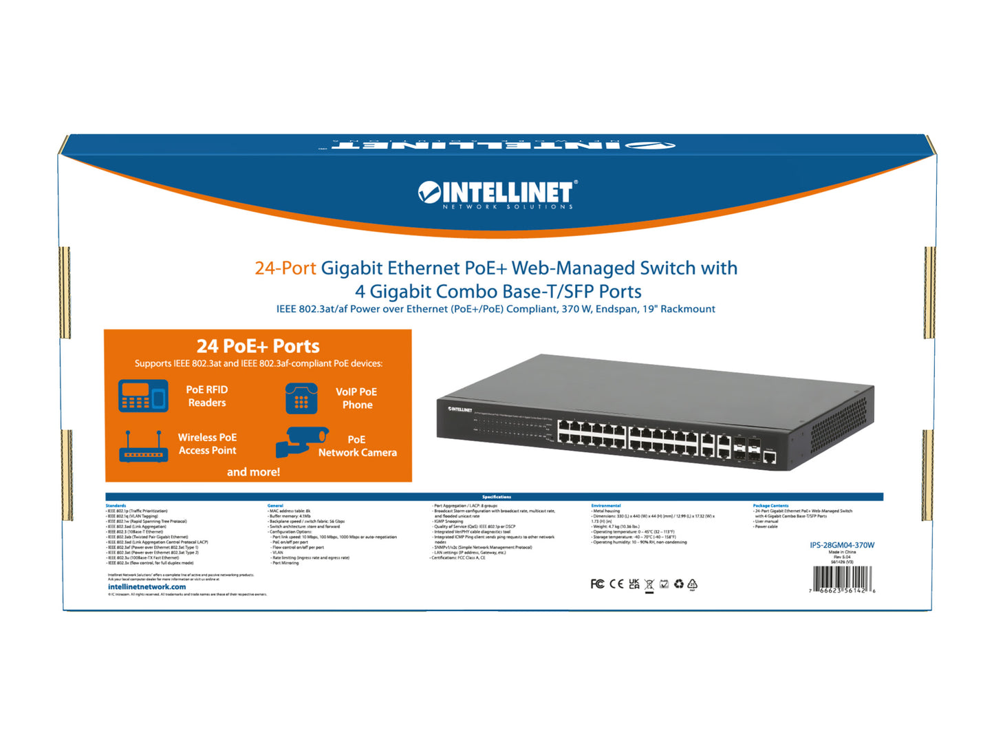 24-Port Gigabit Ethernet PoE+ Web-Managed Switch with 4 Gigabit Combo Base-T/SFP Ports