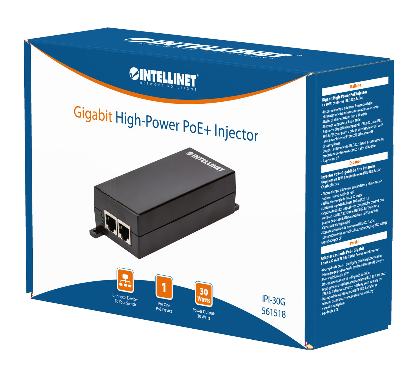 Gigabit High-Power PoE+ Injector