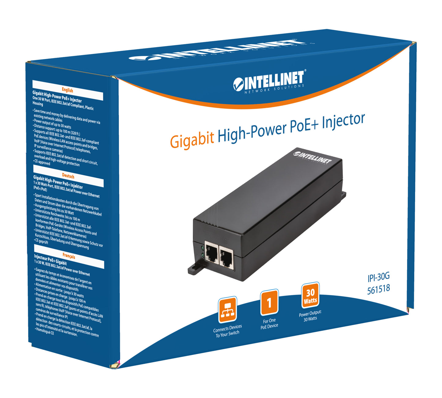 Gigabit High-Power PoE+ Injector
