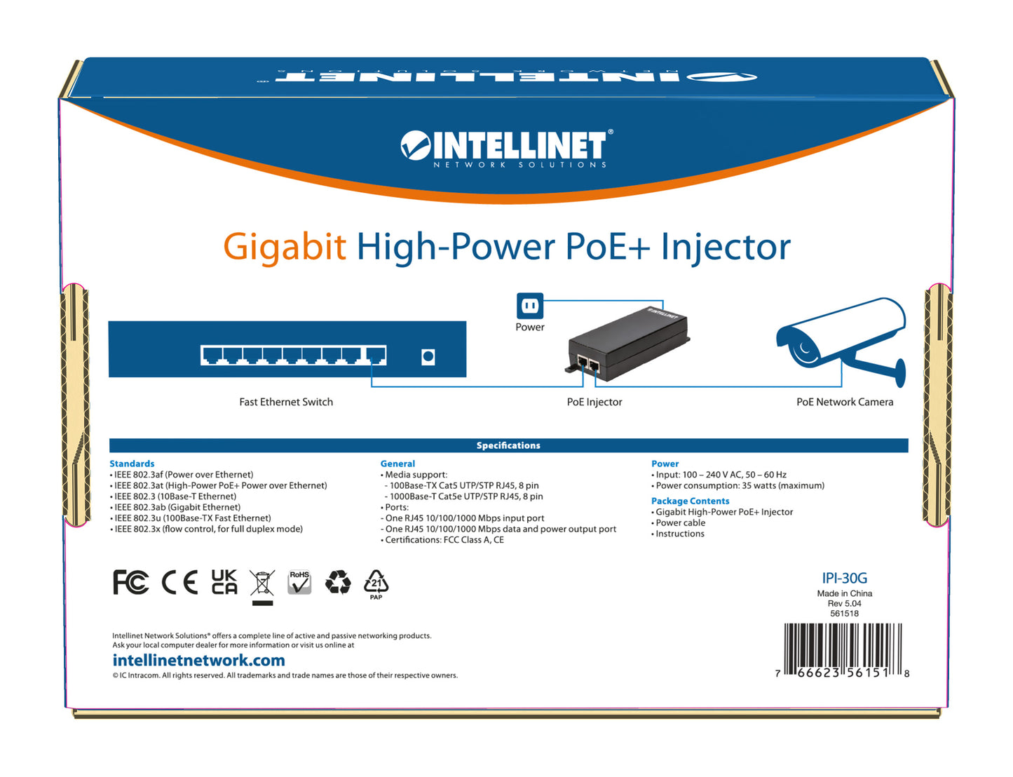 Gigabit High-Power PoE+ Injector