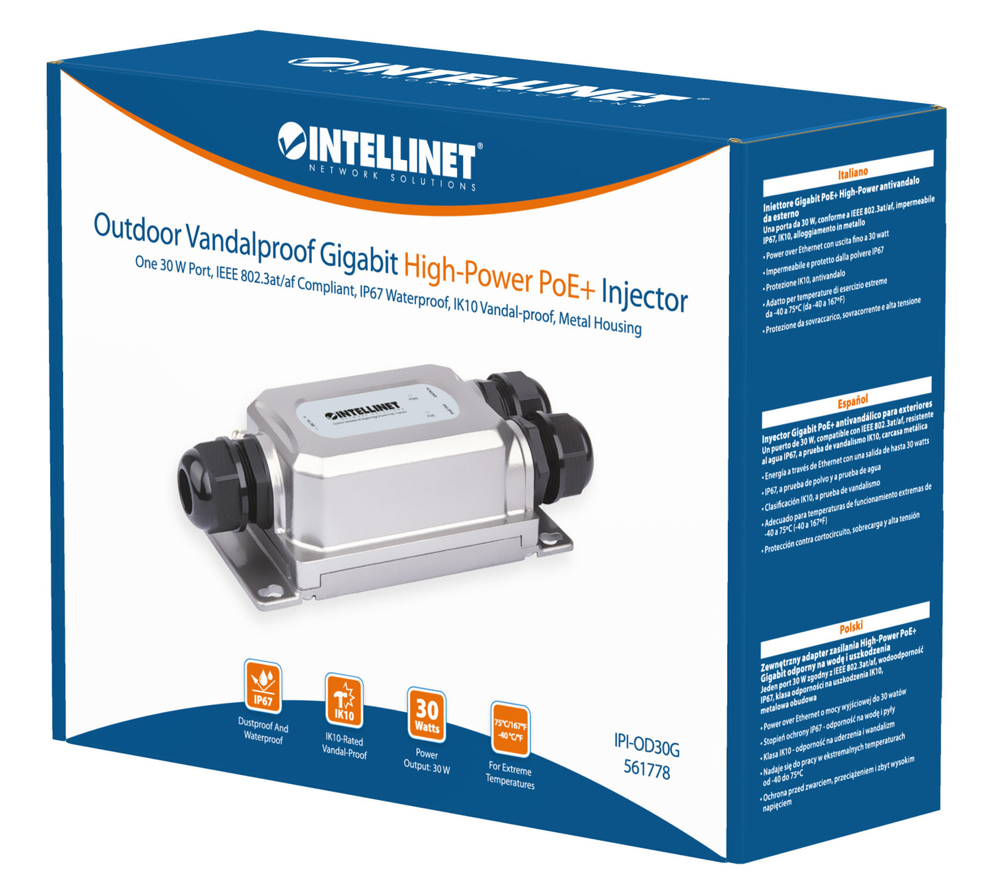 Outdoor Vandalproof Gigabit High-Power PoE+ Injector