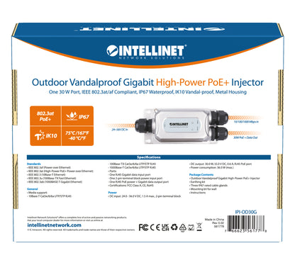 Outdoor Vandalproof Gigabit High-Power PoE+ Injector