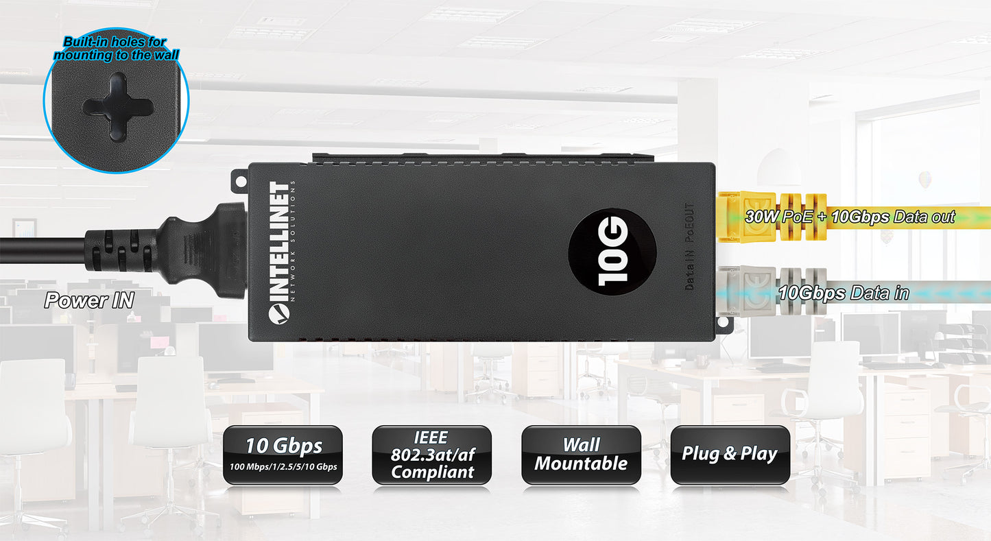 10G High-Power PoE+ Injector