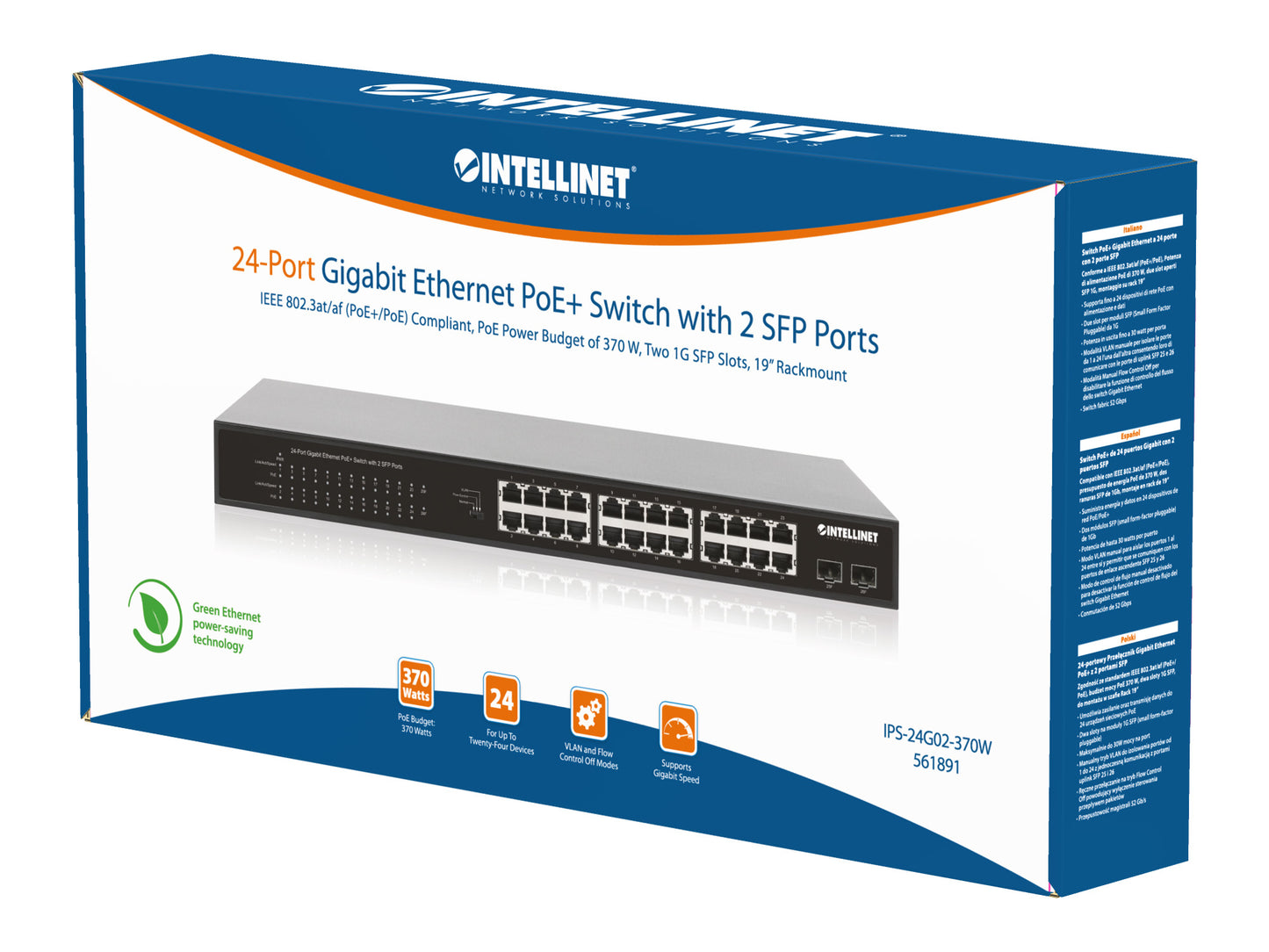 24-Port Gigabit Ethernet PoE+ Switch with 2 SFP Ports