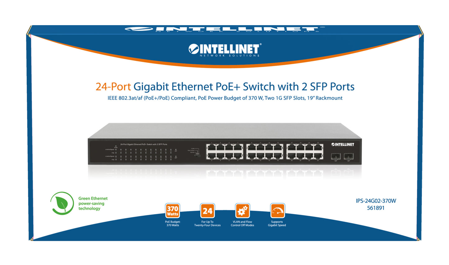 24-Port Gigabit Ethernet PoE+ Switch with 2 SFP Ports