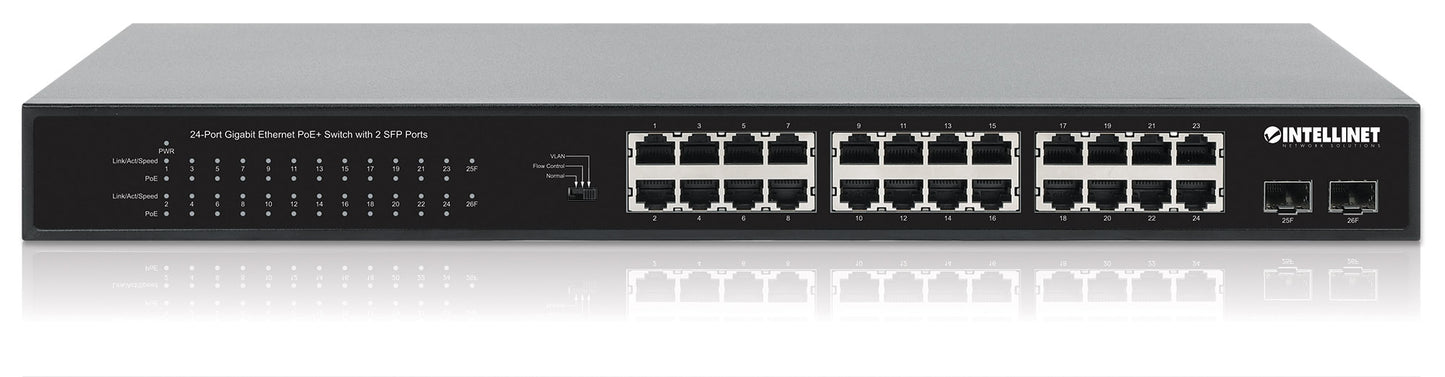 24-Port Gigabit Ethernet PoE+ Switch with 2 SFP Ports