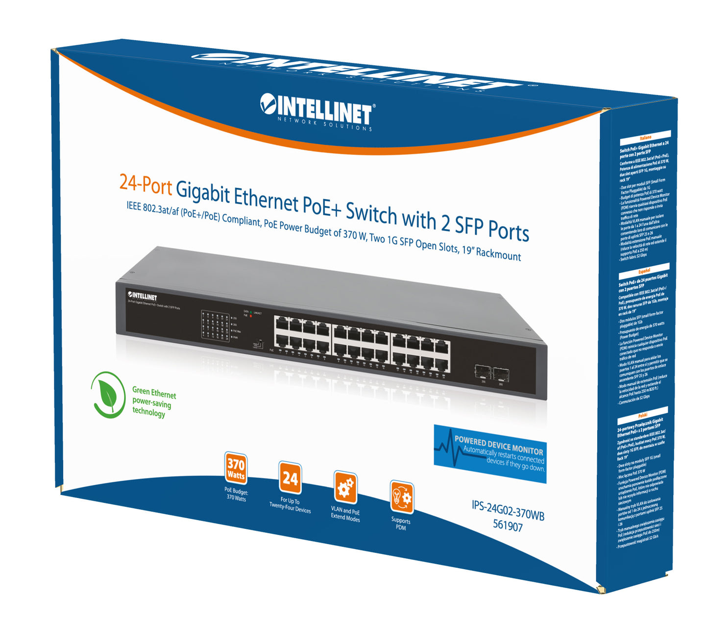 24-Port Gigabit Ethernet PoE+ Switch with 2 SFP Ports