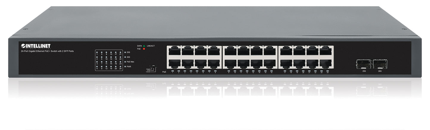 24-Port Gigabit Ethernet PoE+ Switch with 2 SFP Ports