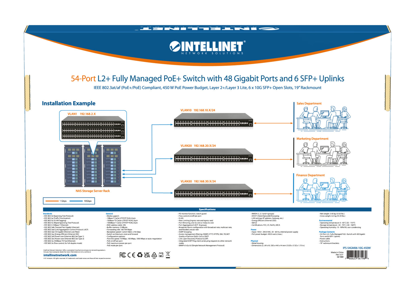 54-Port L2+ Fully Managed PoE+ Switch with 48 Gigabit Ethernet Ports and 6 SFP+ Uplinks