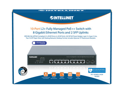 10-Port L2+ Fully Managed PoE++ Switch with 8 Gigabit Ethernet Ports and 2 SFP Uplinks