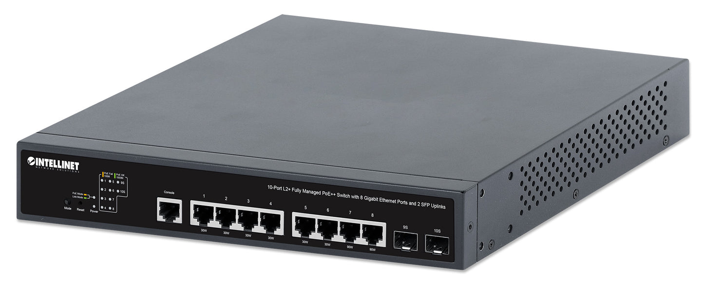 10-Port L2+ Fully Managed PoE++ Switch with 8 Gigabit Ethernet Ports and 2 SFP Uplinks