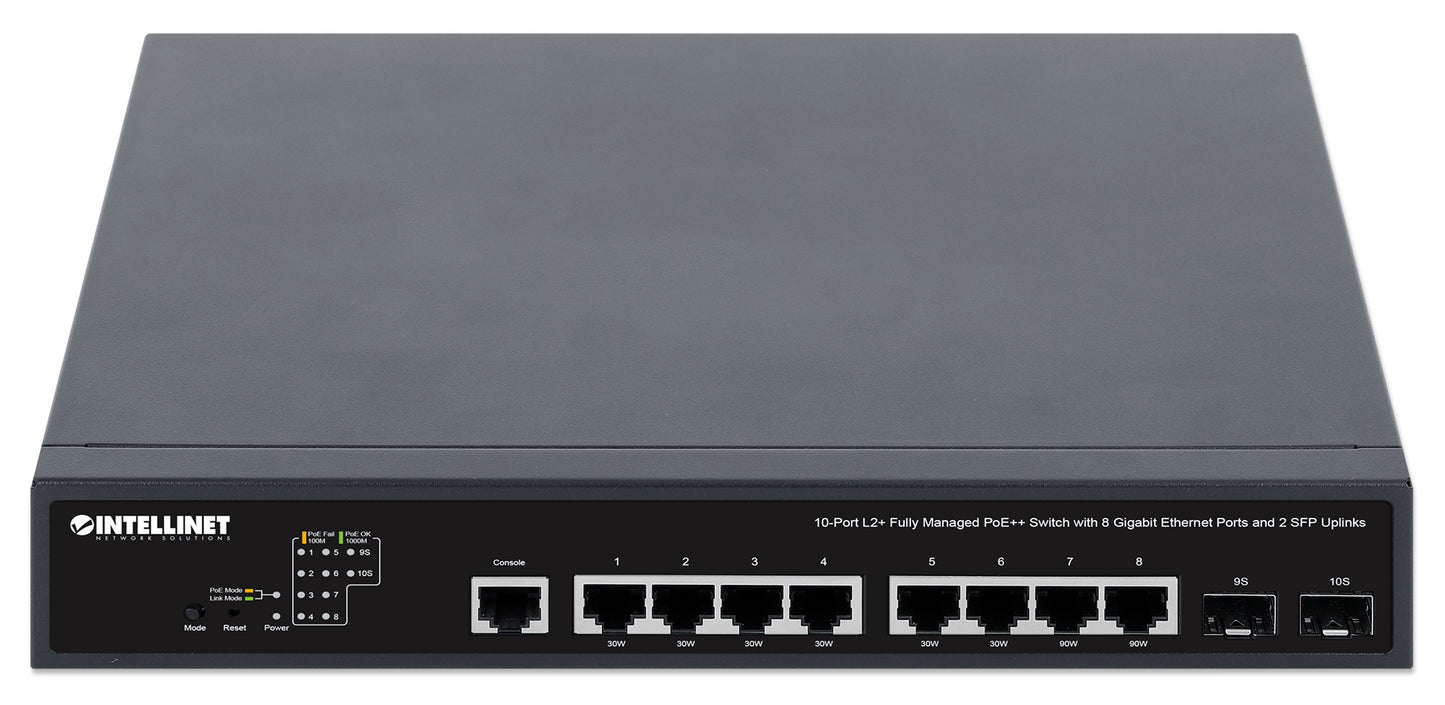 10-Port L2+ Fully Managed PoE++ Switch with 8 Gigabit Ethernet Ports and 2 SFP Uplinks