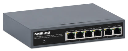 PoE-Powered 6-Port Lite Smart Managed PoE+ Switch with 4 GbE Ports / 2 GbE Uplinks and PoE Passthrough