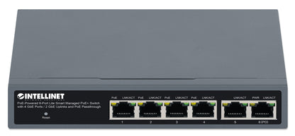 PoE-Powered 6-Port Lite Smart Managed PoE+ Switch with 4 GbE Ports / 2 GbE Uplinks and PoE Passthrough