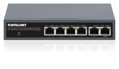 PoE-Powered 6-Port Lite Smart Managed PoE+ Switch with 4 GbE Ports / 2 GbE Uplinks and PoE Passthrough