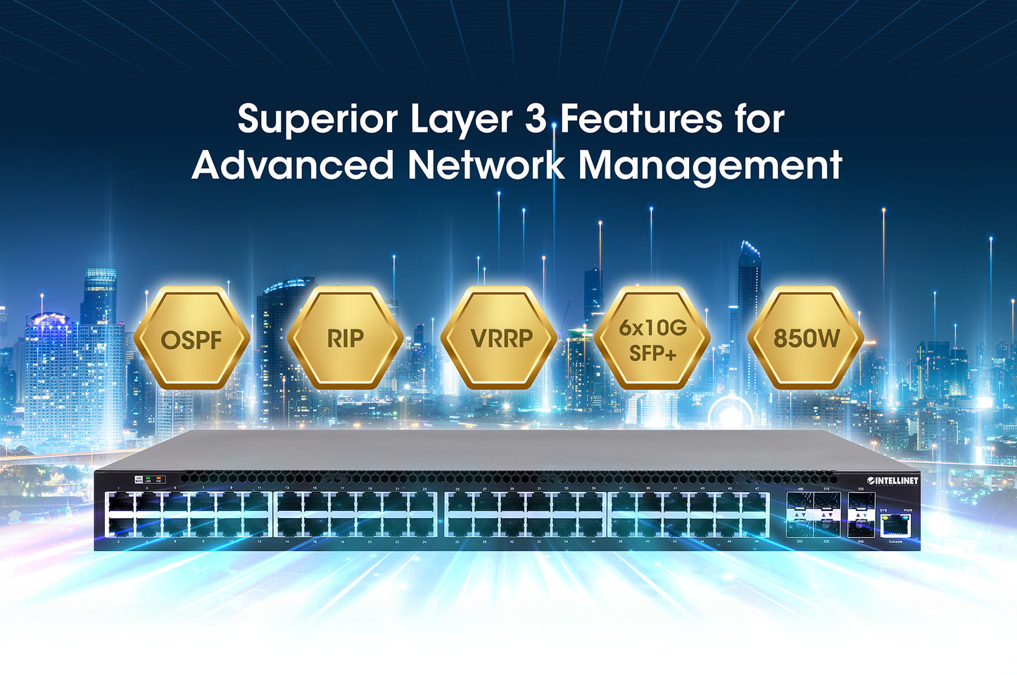 54-Port L3 Fully Managed PoE+ Switch with 48 Gigabit Ethernet Ports and 6 SFP+ Uplinks