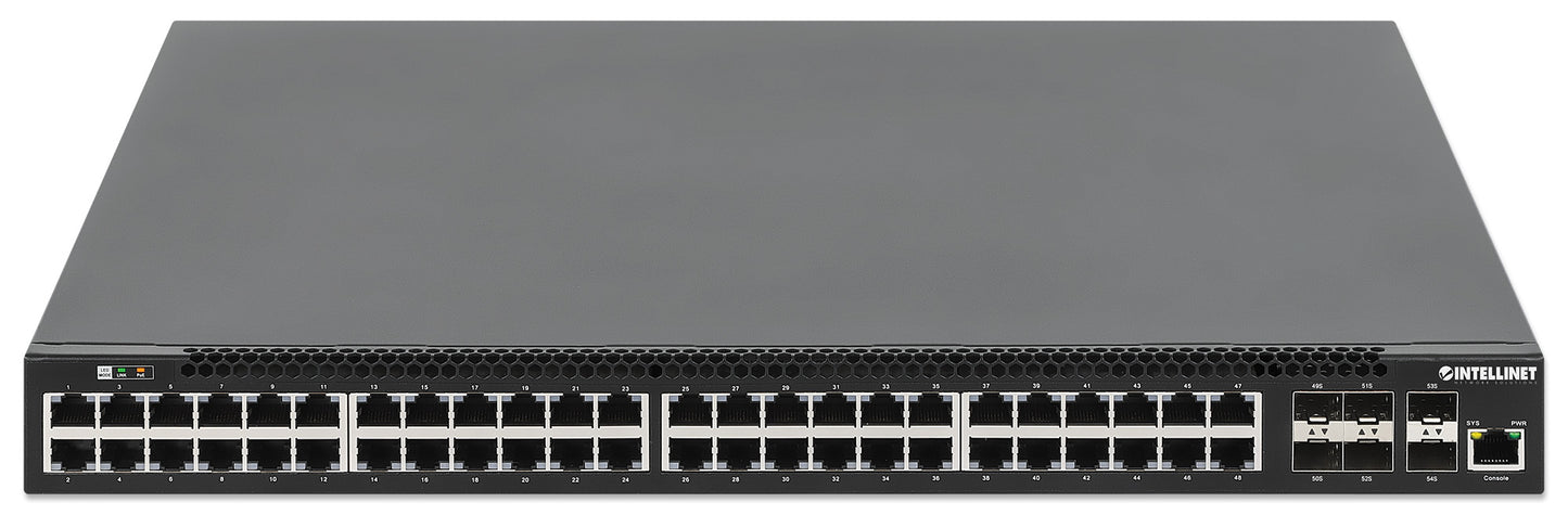 54-Port L3 Fully Managed PoE+ Switch with 48 Gigabit Ethernet Ports and 6 SFP+ Uplinks