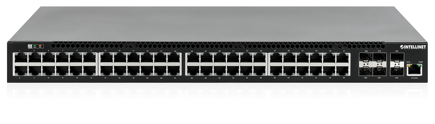 54-Port L3 Fully Managed PoE+ Switch with 48 Gigabit Ethernet Ports and 6 SFP+ Uplinks